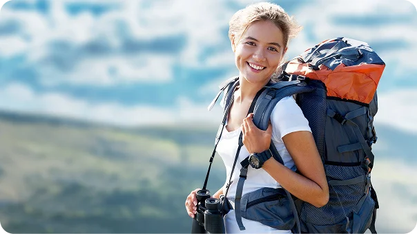 Traveler with backpack ready for adventure-hero