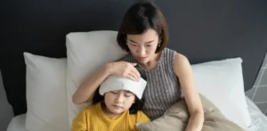 A mother caring for her daughter at home